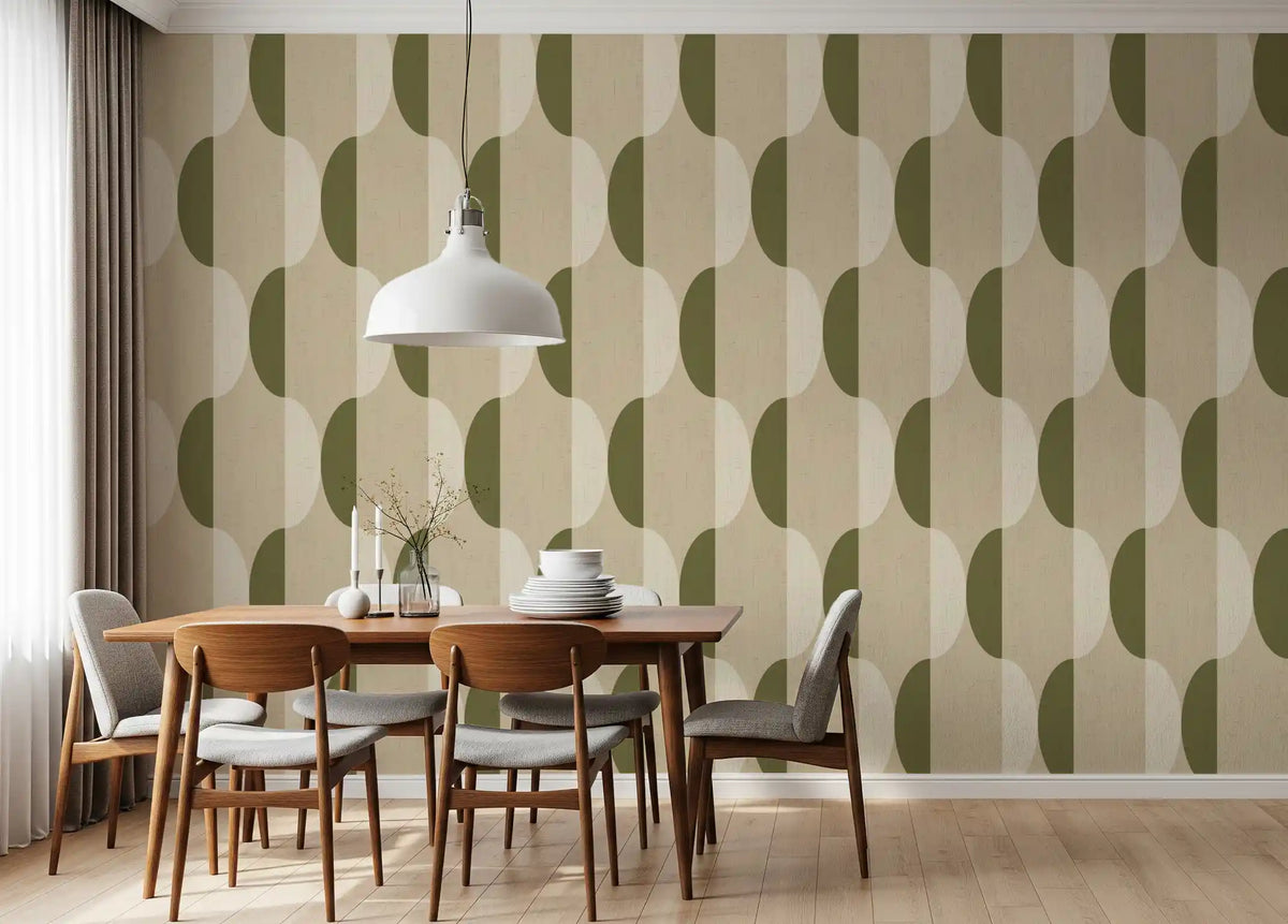 Mid Century Oval Wallpaper Cream Olive Wallpaper⁠