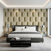 Mid Century Oval Wallpaper Cream Olive Wallpaper⁠