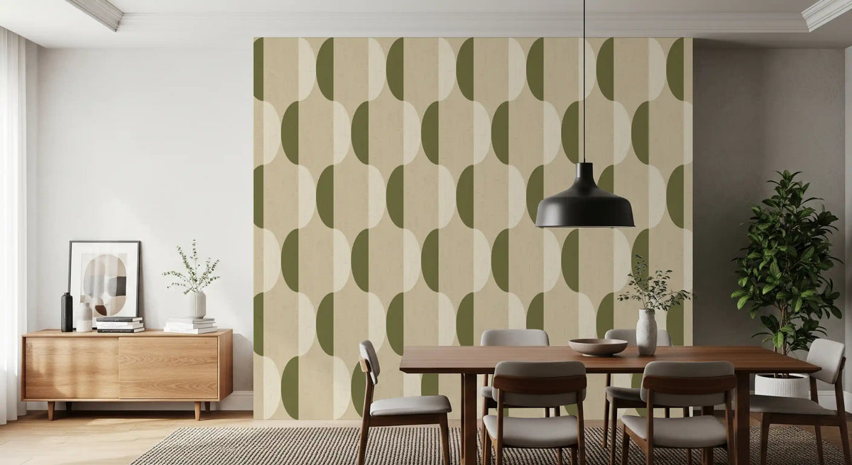 Mid Century Oval Wallpaper Cream Olive Wallpaper⁠