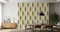 Mid Century Oval Wallpaper Cream Olive Wallpaper⁠