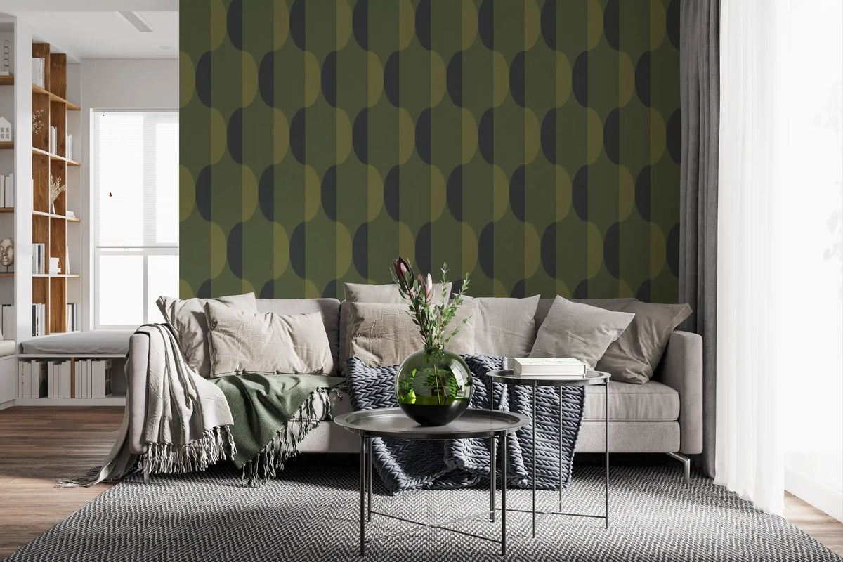 Mid Century Oval Wallpaper Olive Moss Wallpaper⁠