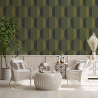 Mid Century Oval Wallpaper Olive Moss Wallpaper⁠