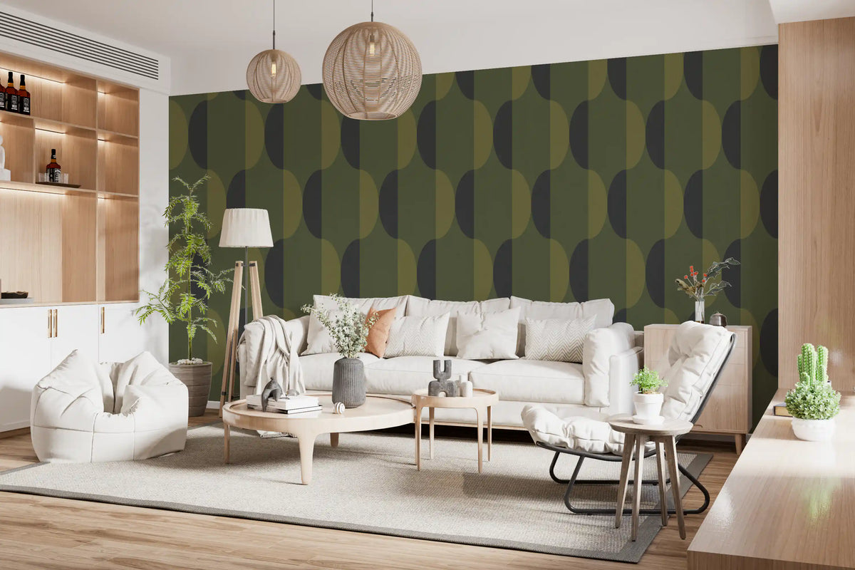 Mid Century Oval Wallpaper Olive Moss Wallpaper⁠