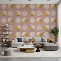 Blush Pink Mustard Circles Wallpaper Mid Century Wallpaper⁠