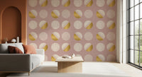 Blush Pink Mustard Circles Wallpaper Mid Century Wallpaper⁠