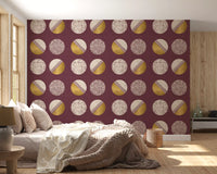 Burgundy Mustard Circles Wallpaper Mid Century Wallpaper⁠