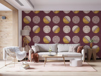 Burgundy Mustard Circles Wallpaper Mid Century Wallpaper⁠