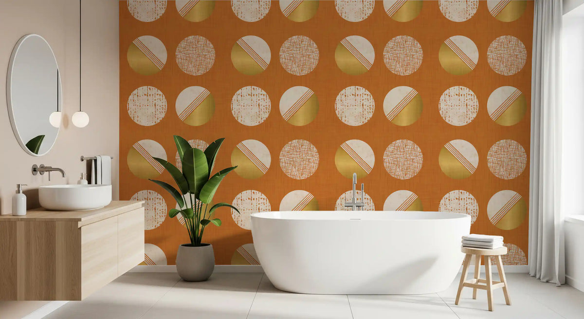 Burnt Orange Mustard Circles Wallpaper Mid Century Wallpaper⁠