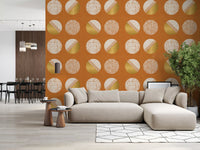 Burnt Orange Mustard Circles Wallpaper Mid Century Wallpaper⁠