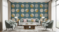 Dusty Teal Mustard Circles Wallpaper Mid Century Wallpaper⁠