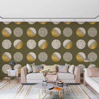Olive Green Mustard Circles Wallpaper Mid Century Wallpaper⁠