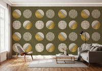 Olive Green Mustard Circles Wallpaper Mid Century Wallpaper⁠
