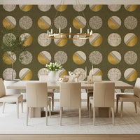 Olive Green Mustard Circles Wallpaper Mid Century Wallpaper⁠