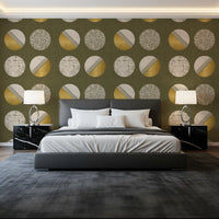 Olive Green Mustard Circles Wallpaper Mid Century Wallpaper⁠