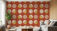 Rust Red Mustard Circles Wallpaper Mid Century Wallpaper⁠