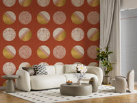 Rust Red Mustard Circles Wallpaper Mid Century Wallpaper⁠