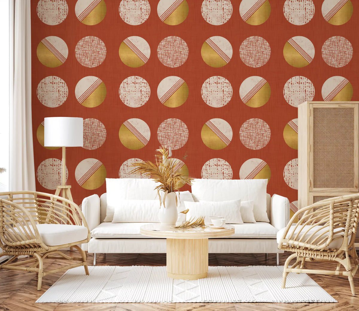 Rust Red Mustard Circles Wallpaper Mid Century Wallpaper⁠