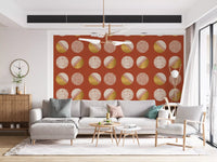 Rust Red Mustard Circles Wallpaper Mid Century Wallpaper⁠
