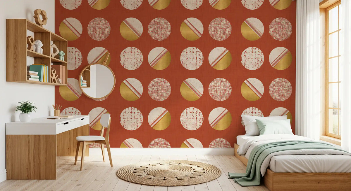 Rust Red Mustard Circles Wallpaper Mid Century Wallpaper⁠