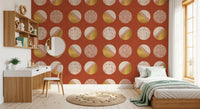 Rust Red Mustard Circles Wallpaper Mid Century Wallpaper⁠