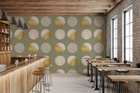 Sage Green Mustard Circles Wallpaper Mid Century Wallpaper⁠