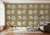 Sage Green Mustard Circles Wallpaper Mid Century Wallpaper⁠