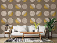 Warm Taupe Mustard Circles Wallpaper Mid Century Wallpaper⁠