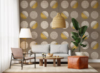 Warm Taupe Mustard Circles Wallpaper Mid Century Wallpaper⁠