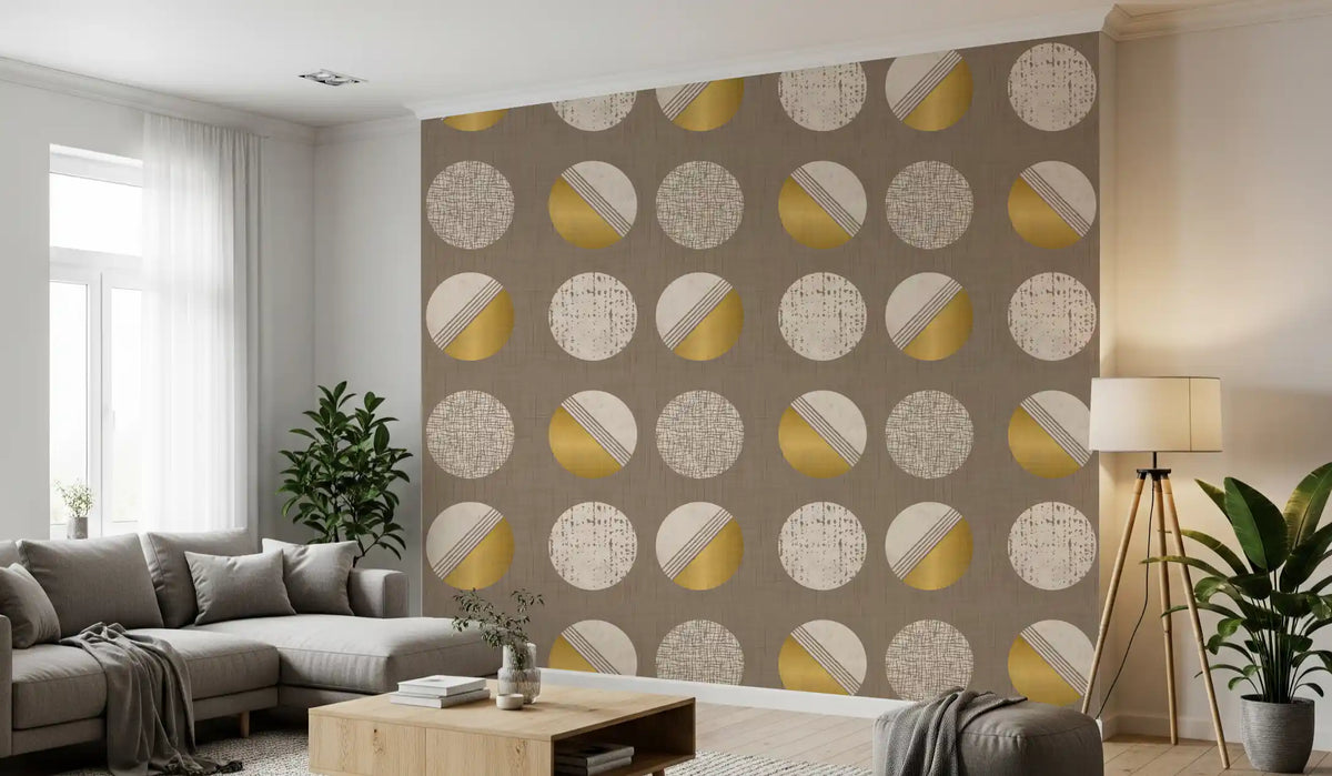 Warm Taupe Mustard Circles Wallpaper Mid Century Wallpaper⁠