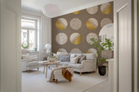 Warm Taupe Mustard Circles Wallpaper Mid Century Wallpaper⁠