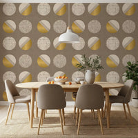 Warm Taupe Mustard Circles Wallpaper Mid Century Wallpaper⁠