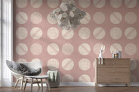 Blush Pink Cream Circles Wallpaper Mid Century Wallpaper⁠