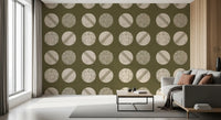 Olive Green Cream Circles Wallpaper Mid Century Wallpaper⁠
