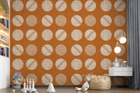 Burnt Orange Cream Circles Wallpaper Mid Century Wallpaper⁠