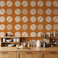 Burnt Orange Cream Circles Wallpaper Mid Century Wallpaper⁠