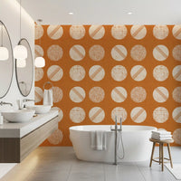 Burnt Orange Cream Circles Wallpaper Mid Century Wallpaper⁠