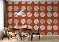 Rust Red Cream Circles Wallpaper Mid Century Wallpaper⁠