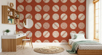 Rust Red Cream Circles Wallpaper Mid Century Wallpaper⁠