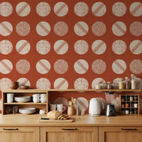 Rust Red Cream Circles Wallpaper Mid Century Wallpaper⁠