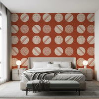 Rust Red Cream Circles Wallpaper Mid Century Wallpaper⁠