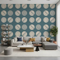 Dusty Teal Cream Circles Wallpaper Mid Century Wallpaper⁠