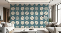 Dusty Teal Cream Circles Wallpaper Mid Century Wallpaper⁠