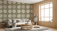 Sage Green Cream Circles Wallpaper Mid Century Wallpaper⁠