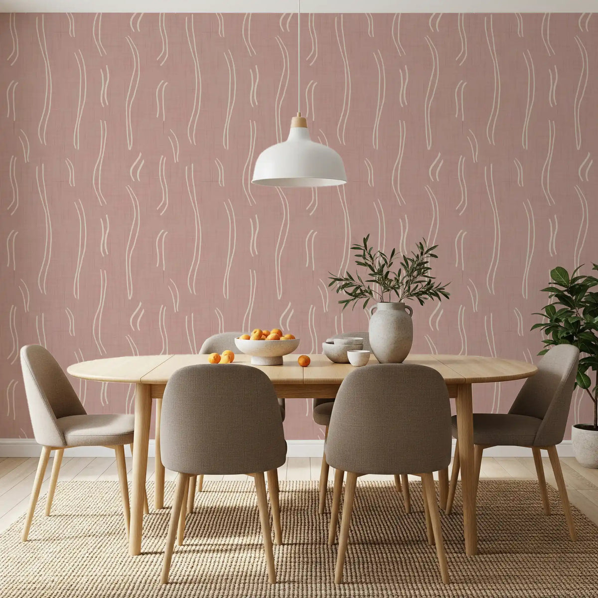 Blush Pink Wavy Stripe Wallpaper Mid Century Wallpaper⁠