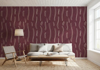 Burgundy Wavy Stripe Wallpaper Mid Century Wallpaper⁠