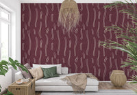 Burgundy Wavy Stripe Wallpaper Mid Century Wallpaper⁠