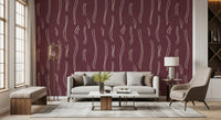Burgundy Wavy Stripe Wallpaper Mid Century Wallpaper⁠