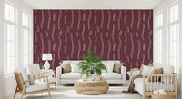 Burgundy Wavy Stripe Wallpaper Mid Century Wallpaper⁠
