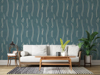 Dusty Teal Wavy Stripe Wallpaper Mid Century Wallpaper⁠