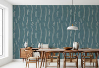 Dusty Teal Wavy Stripe Wallpaper Mid Century Wallpaper⁠